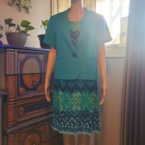 Turquoise & blue sleeveless dress with turquoise jacket